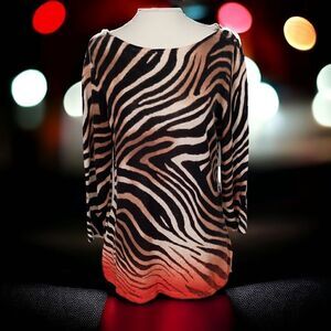 Lauren Ralph Lauren Linen Blend Tunic PL Zebra Sweater Lightweight Animal Print.